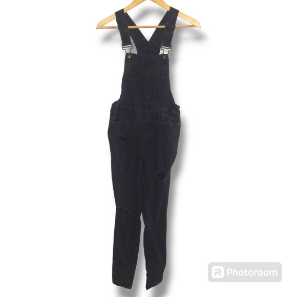 Blue Spice Denim - Blue Spice Black Distressed Denim Overalls-Size 0-Skinny Leg-Pockets-Adjustable